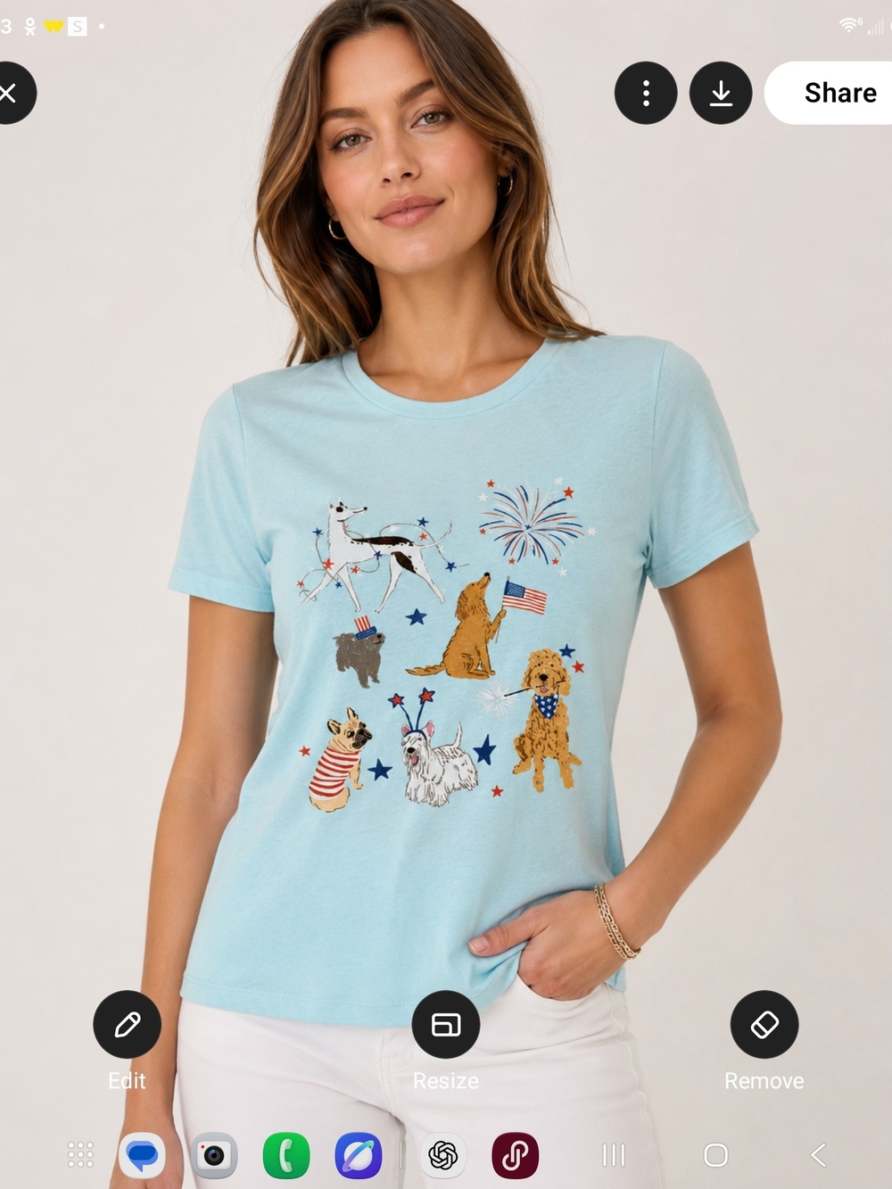 J. Crew Light Blue Graphic Dog Tee with Red, White & Blue Accents Size XS